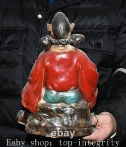 11.4'' ancien chinois Shiwan porcelaine pêche singe personne statue sculpture