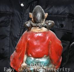 11.4'' ancien chinois Shiwan porcelaine pêche singe personne statue sculpture