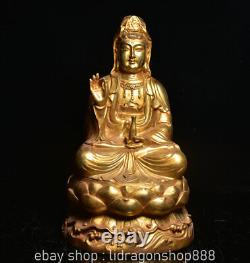 11.6 Ancienne Chine Bouddhisme Doré Kwan-yin Guan Yin Déesse Statue Sculpture