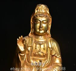 11.6 Ancienne Chine Bouddhisme Doré Kwan-yin Guan Yin Déesse Statue Sculpture