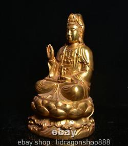 11.6 Ancienne Chine Bouddhisme Doré Kwan-yin Guan Yin Déesse Statue Sculpture