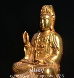 11.6 Ancienne Chine Bouddhisme Doré Kwan-yin Guan Yin Déesse Statue Sculpture