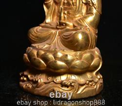 11.6 Ancienne Chine Bouddhisme Doré Kwan-yin Guan Yin Déesse Statue Sculpture