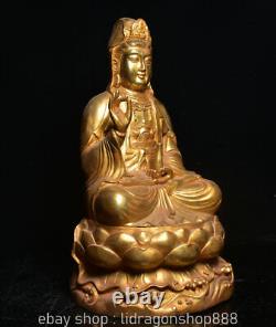 11.6 Ancienne Chine Bouddhisme Doré Kwan-yin Guan Yin Déesse Statue Sculpture