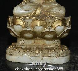 11.6 Ancienne Chine Jade Blanc Doré Kwan-yin Guan Yin Déesse Lotus Statue
