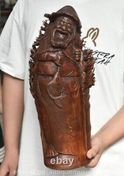 11.8 rare statue de pêcheur de l'ancien dynastique chinois en bois sculpté
