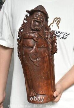 11.8 rare statue de pêcheur de l'ancien dynastique chinois en bois sculpté
