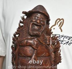 11.8 rare statue de pêcheur de l'ancien dynastique chinois en bois sculpté
