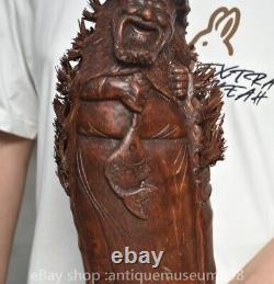 11.8 rare statue de pêcheur de l'ancien dynastique chinois en bois sculpté