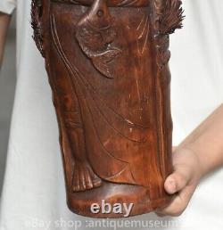 11.8 rare statue de pêcheur de l'ancien dynastique chinois en bois sculpté