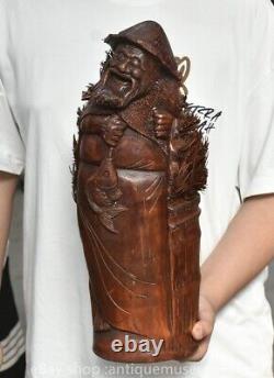 11.8 rare statue de pêcheur de l'ancien dynastique chinois en bois sculpté