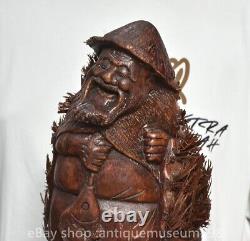 11.8 rare statue de pêcheur de l'ancien dynastique chinois en bois sculpté
