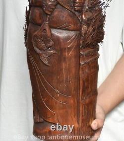 11.8 rare statue de pêcheur de l'ancien dynastique chinois en bois sculpté