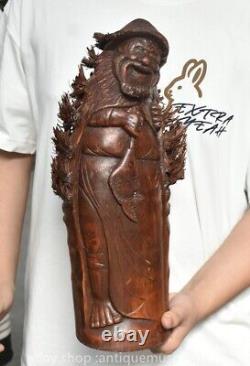 11.8 rare statue de pêcheur de l'ancien dynastique chinois en bois sculpté