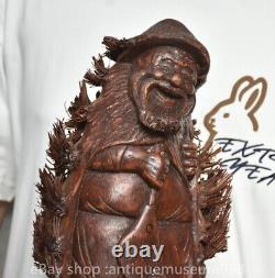 11.8 rare statue de pêcheur de l'ancien dynastique chinois en bois sculpté