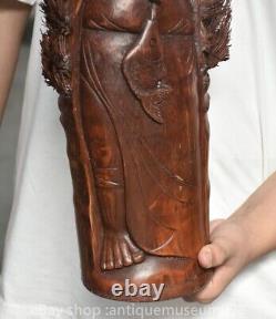 11.8 rare statue de pêcheur de l'ancien dynastique chinois en bois sculpté
