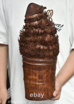 11.8 rare statue de pêcheur de l'ancien dynastique chinois en bois sculpté