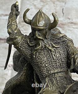 11 Neuf Viking Guerrier Élevage Sur Cheval Statue / Sculpture Ancien Pure