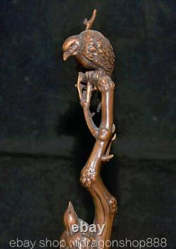 12 Ancien China Buis Sculpté Main Feng Shui 2 Oiseau Branche Statue Sculpture