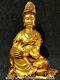 12 Statue Assise De La Déesse Guanyin Plaquée Or En Cuivre De L'ancienne Chine