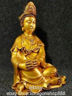 12 Statue assise de la déesse Guanyin plaquée or en cuivre de l'ancienne Chine