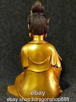 12 Statue assise de la déesse Guanyin plaquée or en cuivre de l'ancienne Chine