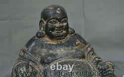 12 ancienne Chine Ambre Sculpture Feng Shui Happy Laugh Maitreya Bouddha Statue