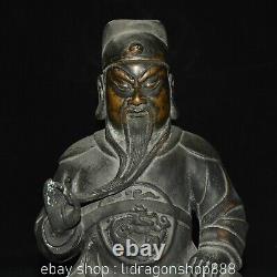 13.2 Ancien China Bronze Feng Shui Guan Gong Yu Dragon Seat Lucky Statue