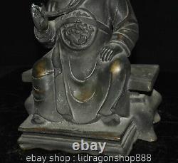 13.2 Ancien China Bronze Feng Shui Guan Gong Yu Dragon Seat Lucky Statue