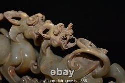 13.2 Ancienne Chinoise Hetian Blanc Jade Néphrite Fengshui Dragon Tortue Statue
