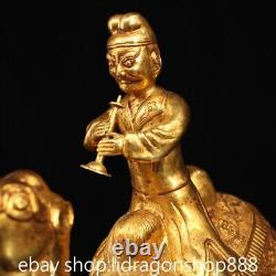 14.4 Ancienne Chine Cuivre Palais Musicien Gens Monter Chameau Lama Statue
