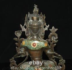 14.8 Ancienne Chine Cuivre Cloisonné Bouddhisme Blanc Tara Déesse Fleur Statue