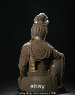 14 Chine ancienne sculpture en bois doré bouddhisme confort Guanyin Statue