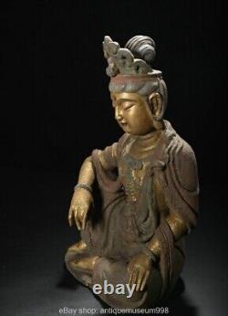 14 Chine ancienne sculpture en bois doré bouddhisme confort Guanyin Statue