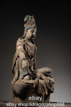 14 Chine ancienne sculpture en bois statue de Bouddha Guanyin libre