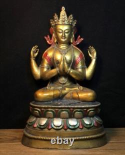 14 ancien bouddhisme chinois bronze quatre bras Guanyin Statue
