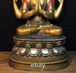 14 ancien bouddhisme chinois bronze quatre bras Guanyin Statue