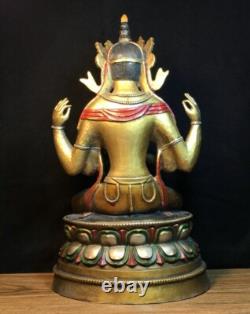 14 ancien bouddhisme chinois bronze quatre bras Guanyin Statue