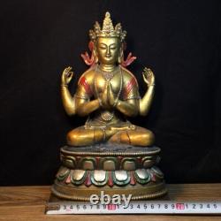 14 ancien bouddhisme chinois bronze quatre bras Guanyin Statue
