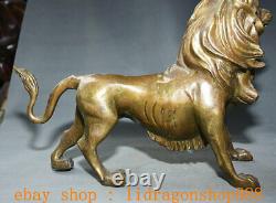 15,2 Ancien Chinois Bronze Felidae Animal Lion Lion Roi Statue Sculpture
