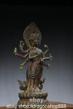 16.4 ancienne Chine Bronze bouddhisme huit bras Guanyin déesse Statue Sculpture