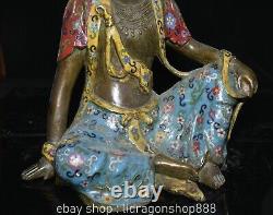 16.4 ancienne statue chinoise en émail cloisonné en Bronze Guanyin Bodhisattva