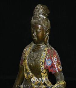 16.4 ancienne statue chinoise en émail cloisonné en Bronze Guanyin Bodhisattva