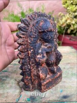 17th Ancien Vieux Pierre Main Sculpté Dieu Hindou Assis Ganesha Statue Sculpture