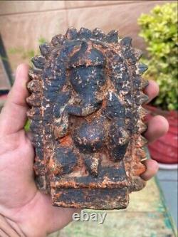 17th Ancien Vieux Pierre Main Sculpté Dieu Hindou Assis Ganesha Statue Sculpture