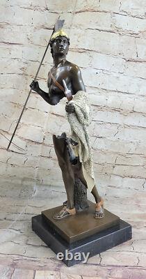 18`` Ancien Grec Bronze Art Moderne Sculpture A Mâle Guerrier Avec Spear Statue