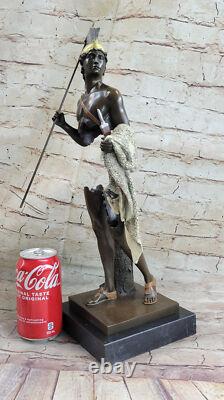18`` Ancien Grec Bronze Art Moderne Sculpture A Mâle Guerrier Avec Spear Statue