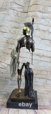 18`` Ancien Grec Bronze Art Moderne Sculpture A Mâle Guerrier Avec Spear Statue