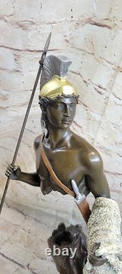 18`` Ancien Grec Bronze Art Moderne Sculpture A Mâle Guerrier Avec Spear Statue