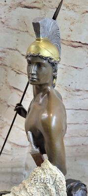 18`` Ancien Grec Bronze Art Moderne Sculpture A Mâle Guerrier Avec Spear Statue